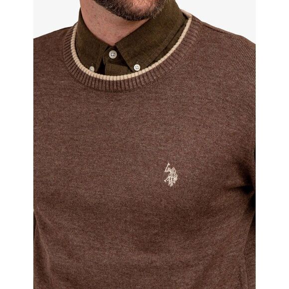 U.S. Polo Assn. Solid Jersey Crew Neck Sweater Cigar Heather Size XXL - Picture 2 of 8